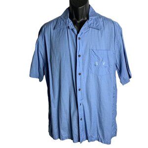 Marlin Trading Embroidered Button Up Camp Shirt L Blue Short Sleeves Pocket